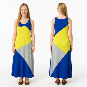 Unbranded Color Block Maxi Dress Yellow Blue - Small